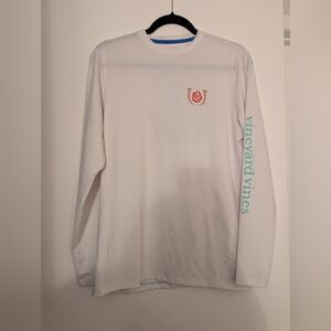Vineyard Vines White Long Sleeve Shirt with Logo Accents